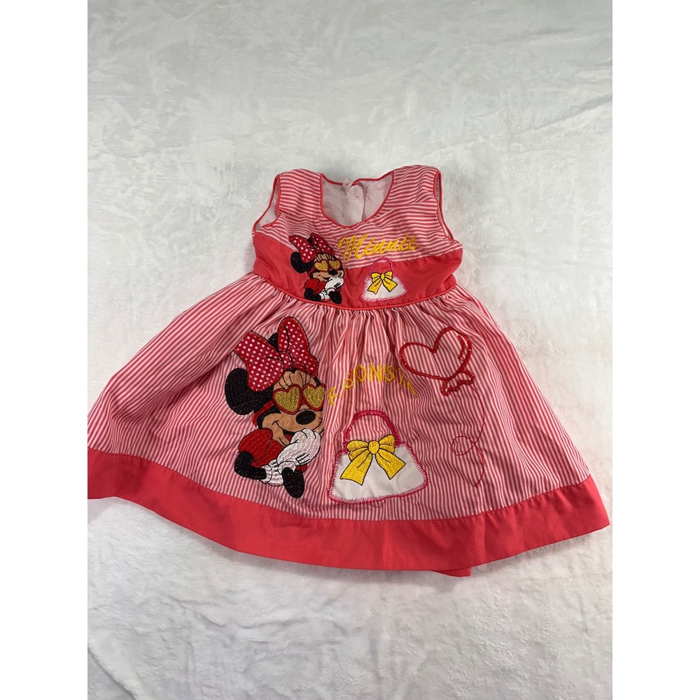 Disney Minnie Mouse Striped Fashionista Dress Pink Red White Sleeveless Girls
